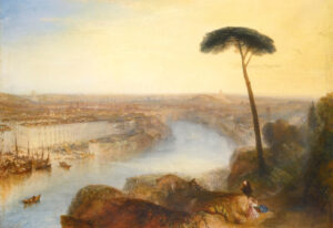 Painting of Rome from Mount Aventine by J. M. W. Turner, depicting the city bathed in golden light with St. Peter’s Basilica