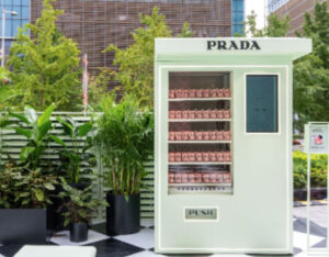A sleek, high-tech vending machine offering luxury products, showcasing the future of automated retail and brand engagement