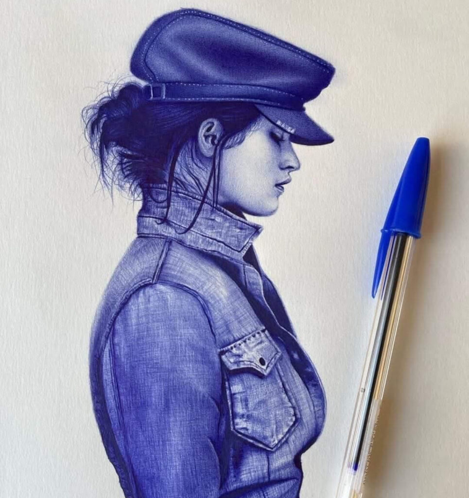 A highly detailed ballpoint pen drawing by @pure.drawing, showcasing architectural precision and intricate shading techniques