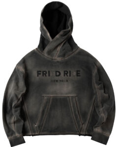 A stylish FRIED RICE Signature Hoodie in Black, featuring premium fleece fabric, bold branding, and a sleek streetwear design