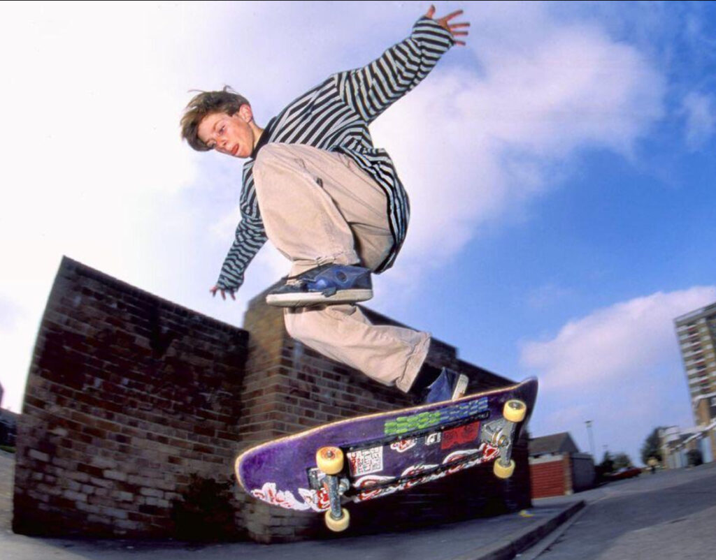 A young Tom Penny skating at Botley Bowl in 1991, showcasing his signature smooth style and technical precision