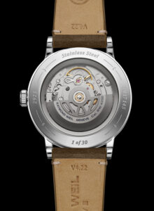 A close-up of the Shellman x Raymond Weil Millésime, showcasing its champagne-toned sector dial and elegant vintage-inspired design