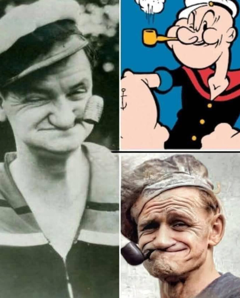 Frank ‘Rocky’ Fiegel, the real-life inspiration behind Popeye, known for his strength, pipe, and fighting spirit in Illinois