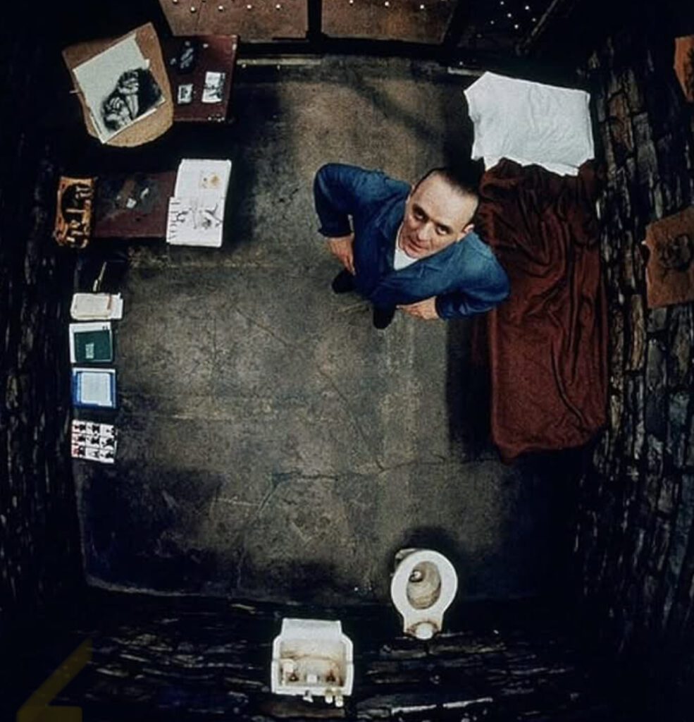 A tense scene from The Silence of the Lambs (1991), featuring Clarice Starling and Hannibal Lecter in their chilling interactions