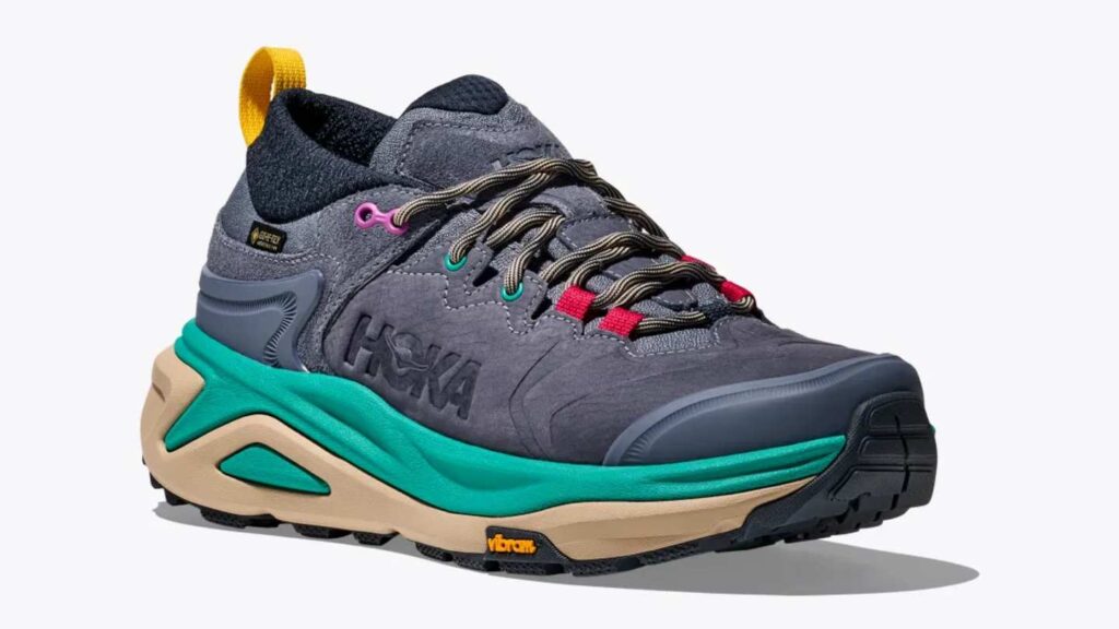 HOKA Kaha 3 GTX hiking shoes, showcasing their durable design, waterproof materials, and rugged outsole for traction