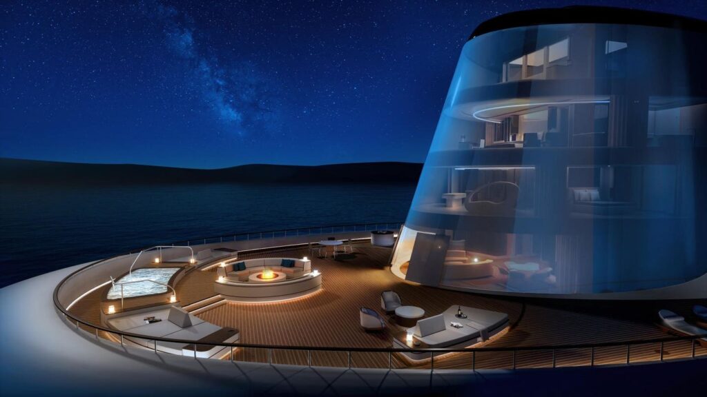 The Four Seasons Yacht’Funnel Suite, featuring a private infinity pool, rooftop terrace, and breathtaking ocean views