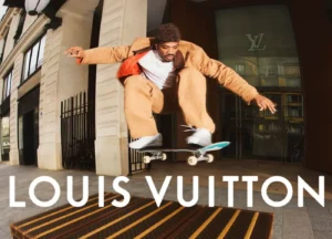 Professional skateboarder Tyshawn Jones at a Louis Vuitton event, embracing luxury fashion as a Friend of the House 