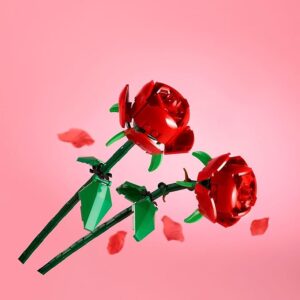A beautifully assembled LEGO Roses bouquet with red petals and green stems, making a perfect Valentine’s Day gift