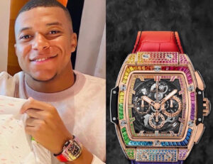 Kylian Mbappé wearing a luxury watch, highlighting his investment in Wristcheck, the growing premium watch marketplace