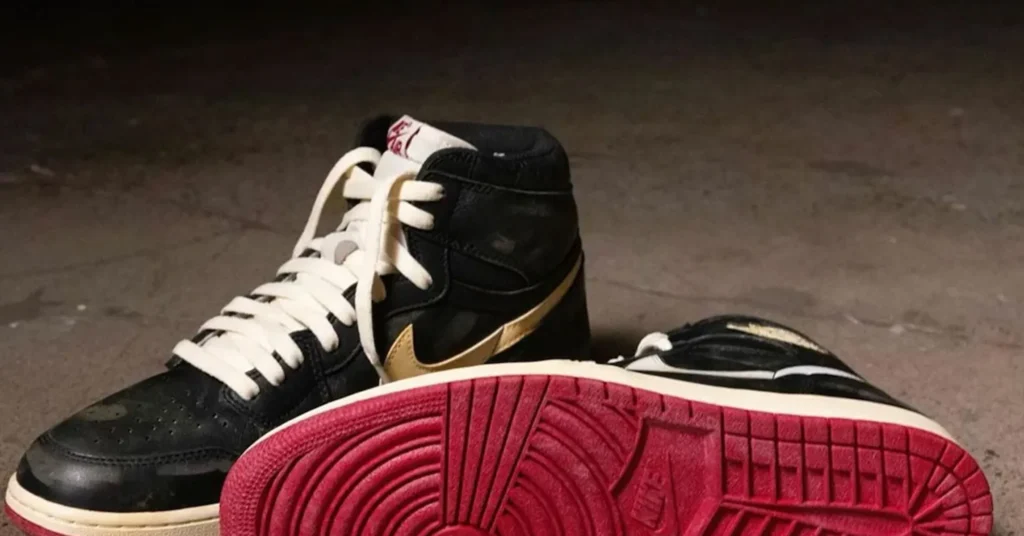 Nigel Sylvester’s Jordan Brand sneakers, inspired by BMX culture, featuring a bold, worn-in design with streetwear appeal