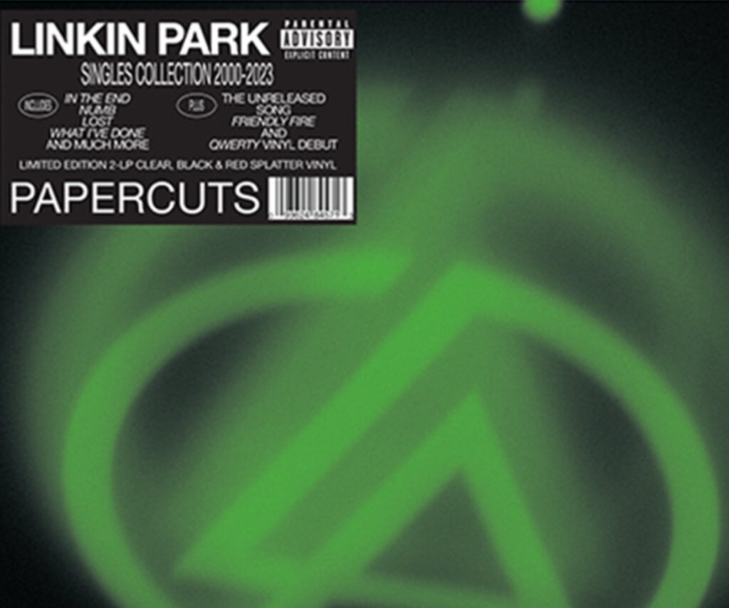 Cover of Linkin Park’s greatest hits album, Papercuts, as it climbs Billboard charts, showing the band’s enduring popularity