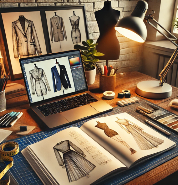 A designer reviewing brand concepts on a digital tablet, showcasing independent design expertise in visual identity and strategy
