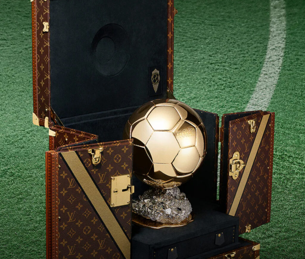 A luxurious Louis Vuitton trophy trunk, crafted with signature monogram canvas and custom fittings, designed for a major sporting event