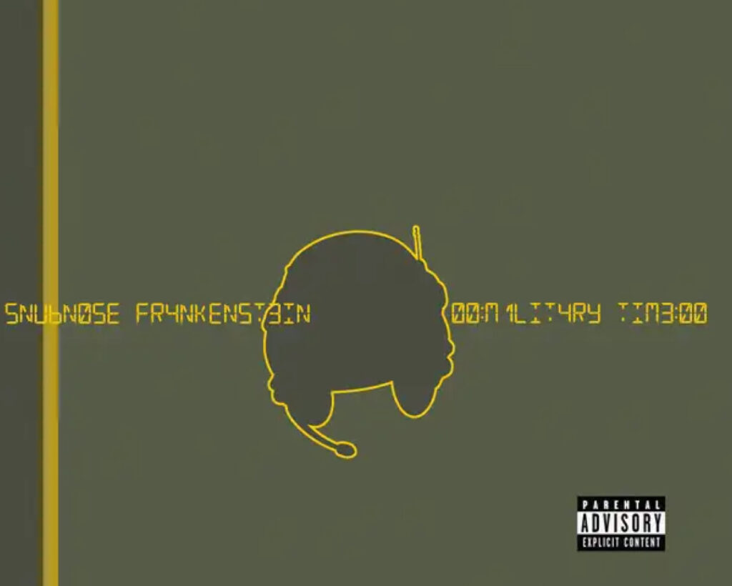 Album cover of Military Time by Snubnose Frankenstein, featuring bold typography and a dark, atmospheric design