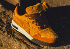 BAPE Flip Sta sneaker in premium nubuck and calf leather with bold branding, launching in three colorways on December 14th