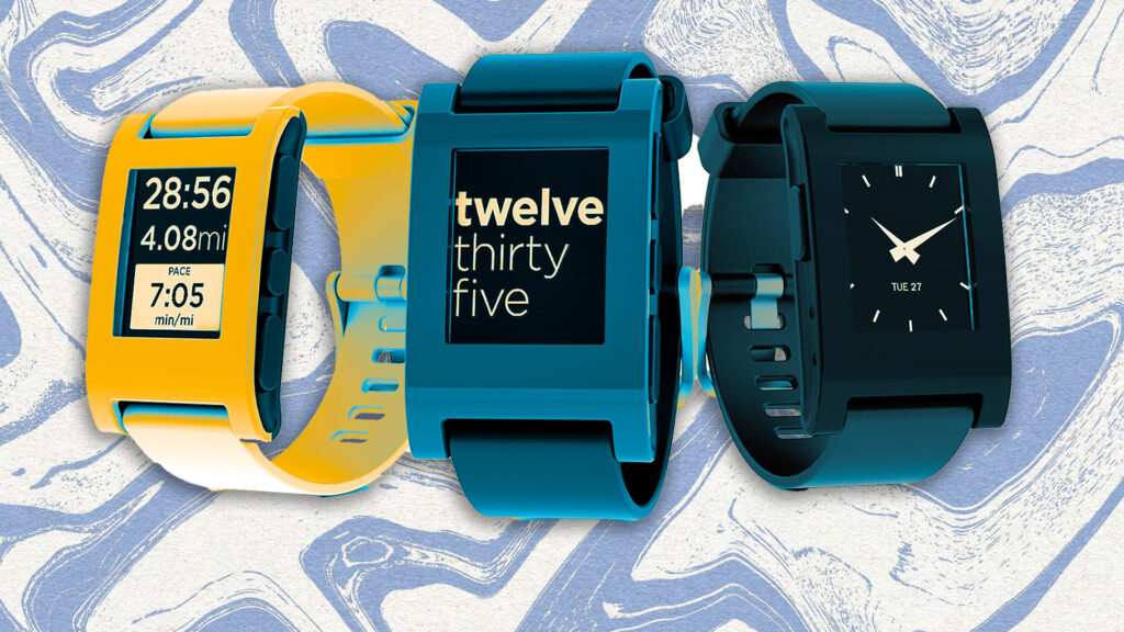 A revived Pebble smartwatch with an e-paper display, showing notifications and fitness tracking, emphasizing simplicity