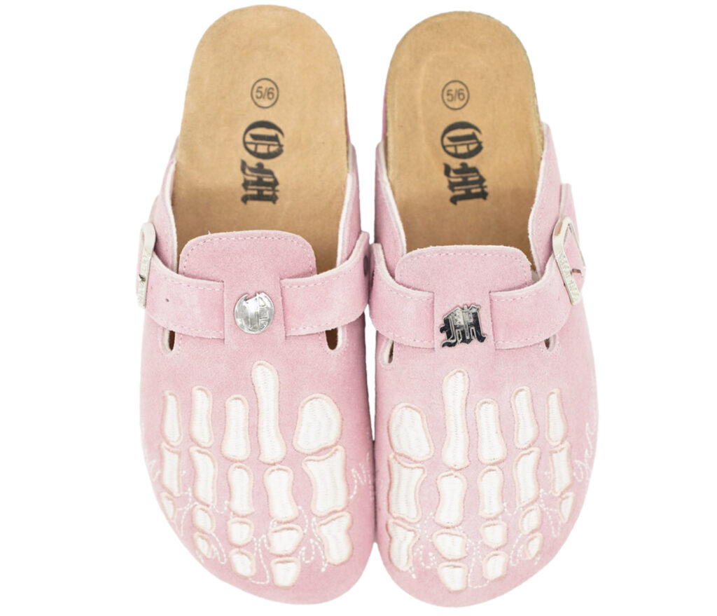 OM New York Creme Rose slip-on shoes featuring an open-back design, custom non-slip sole, and chic, versatile styling