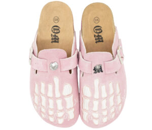 OM New York Creme Rose slip-on shoes featuring an open-back design, custom non-slip sole, and chic, versatile styling