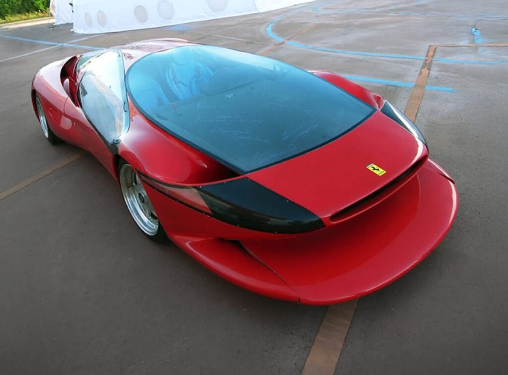 The Colani Ferrari Testa D’Oro, a futuristic, aerodynamic redesign of the Ferrari Testarossa, built for high-speed performance