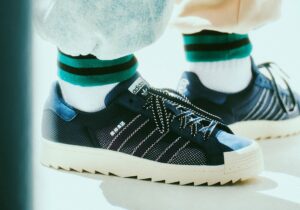 CLOT x adidas Superstar Breathe “Night Indigo” shoe showcasing mesh upper, ripple outsole, and co-branded design elements