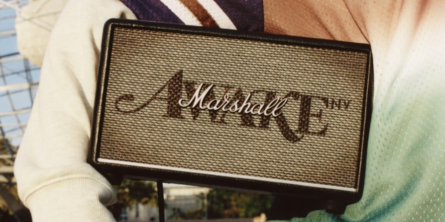 The Awake NY x Marshall Acton III Speaker, showcasing a unique checkerboard exterior and co-branded screen front, offers customizable bass and treble knobs for a tailored listening experience