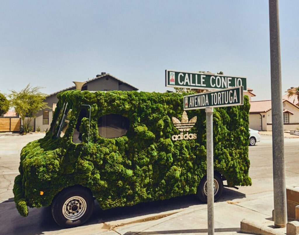 A glimpse into the adidas x Bad Bunny "Spring Campus" activation at Coachella, showcasing the immersive floral-themed experience