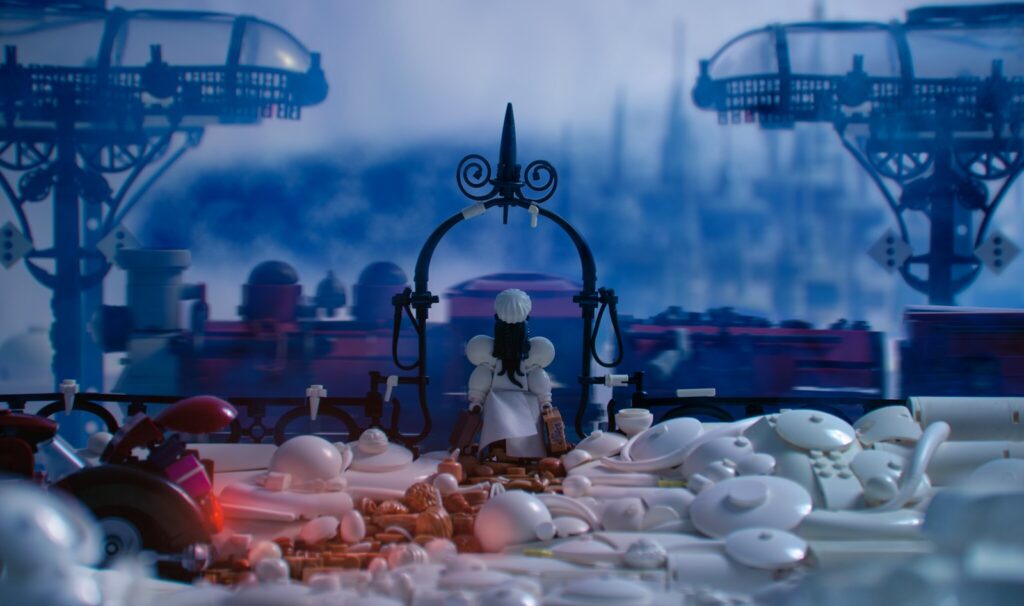 A captivating view of Hejjo Demokowicz's District3 LEGO build, highlighting the artist's unique steampunk world