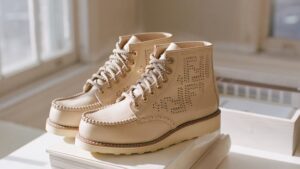 A pair of Fendi x Red Wing artisanal boots, showcasing the unique blend of luxury and workwear in this high-end