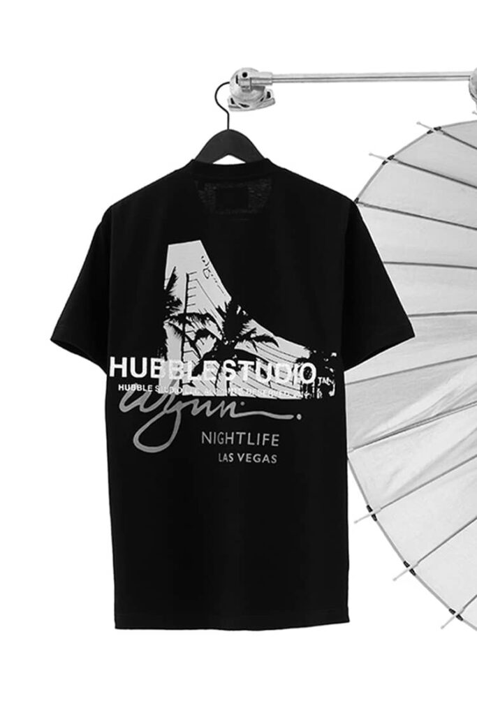 Hubble Studio x Wynn Nightlife apparel collection featuring bold graphics, premium fabrics, and exclusive nightlife-inspired designs