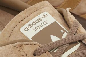 A close-up of the Adidas Tobacco “Brown Desert” sneaker, showcasing its suede upper, gum sole, and vintage-inspired design