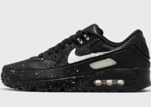 Nike x Slawn Air Max 90 sneakers featuring artistic patterns, metallic accents, and a sleek redesigned mudguard