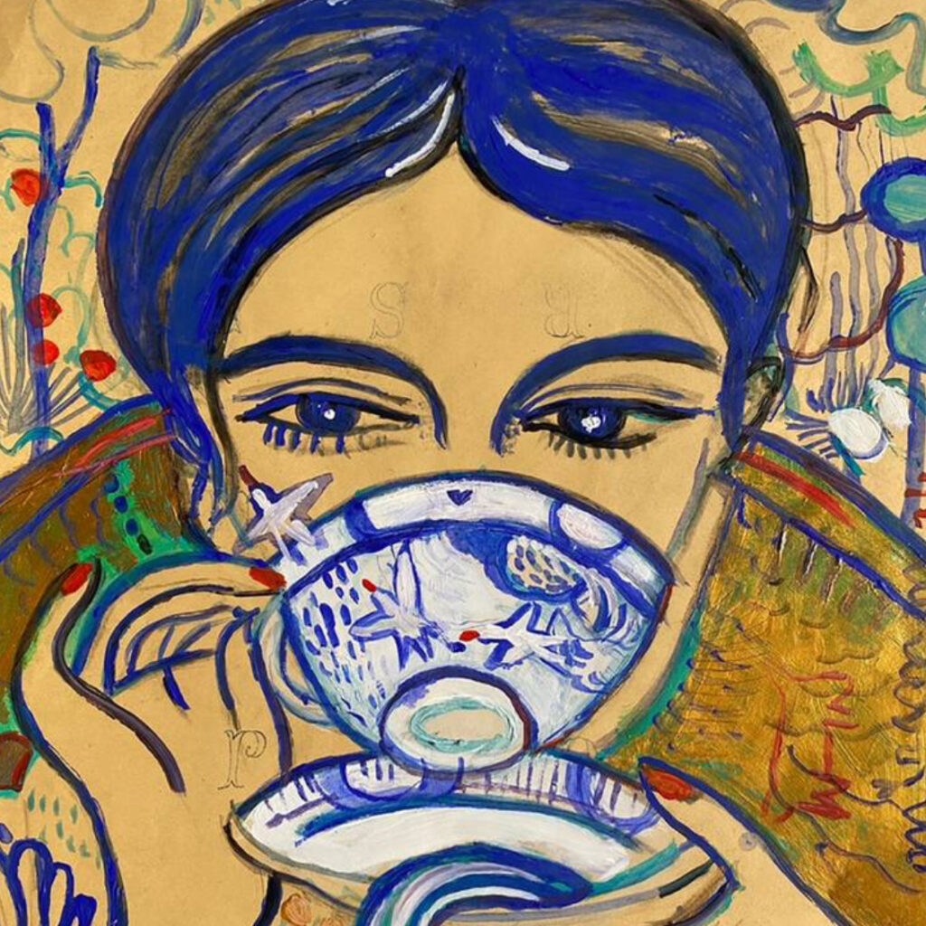 "A Sunday Kind of Love" by French artist Alice de Miramon, depicting a tender couple embracing in a sunlit setting, celebrates the simple joys of romance