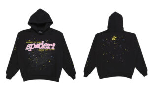 A black graphic-print hoodie by SP5DER showcasing the brand's signature fusion of contemporary art and street culture