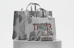Telfar Heather Camo Shopper in heather grey fleece with intricate embroidery