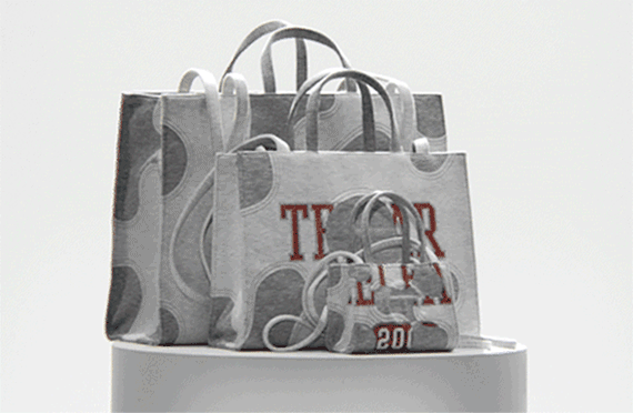 Telfar Heather Camo Shopper in heather grey fleece with intricate embroidery