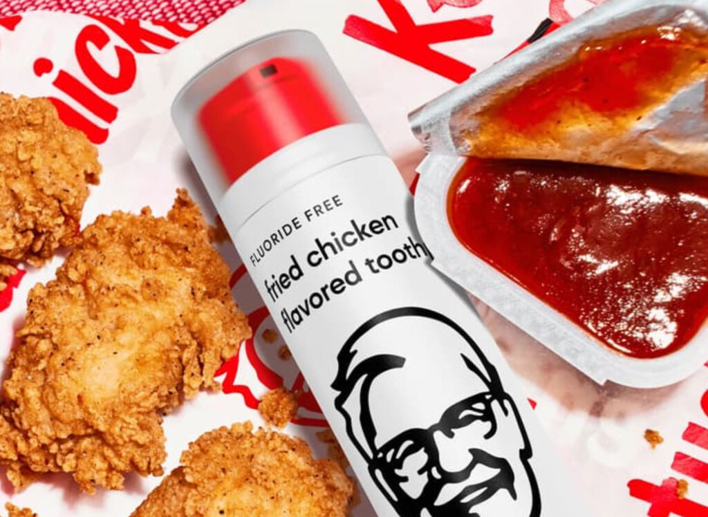 KFC and Hismile’s fried chicken-flavored toothpaste alongside the matching electric toothbrush