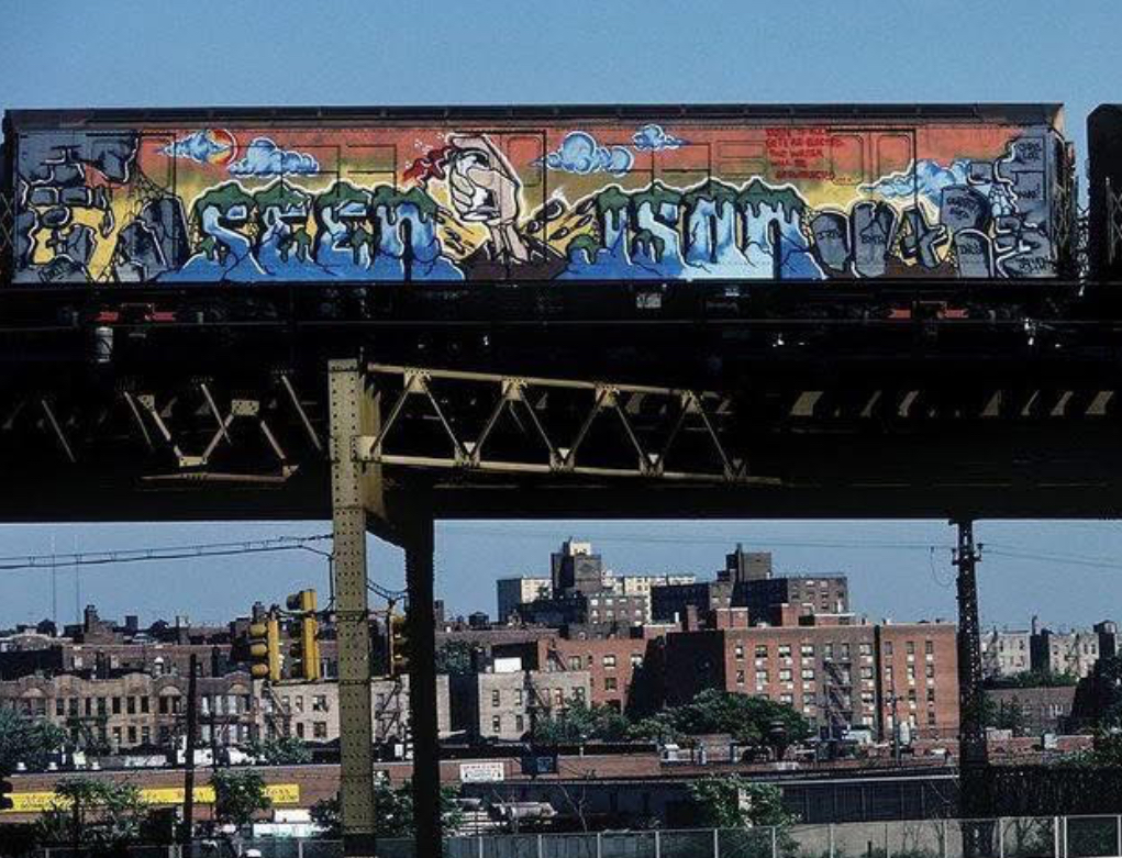 TERROR161 graffiti piece on NYC subway, photographed by Martha Cooper, capturing the spirit of 1980s street art culture