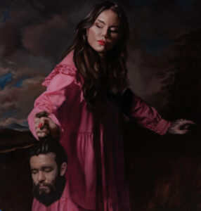 Oil painting “Réquiem para um Nome” by Thix, showing a muted, intimate portrait exploring memory and queer identity