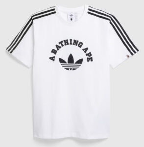 adidas x BAPE White Tee featuring co-branded logos on premium cotton with minimalist design and clean silhouette