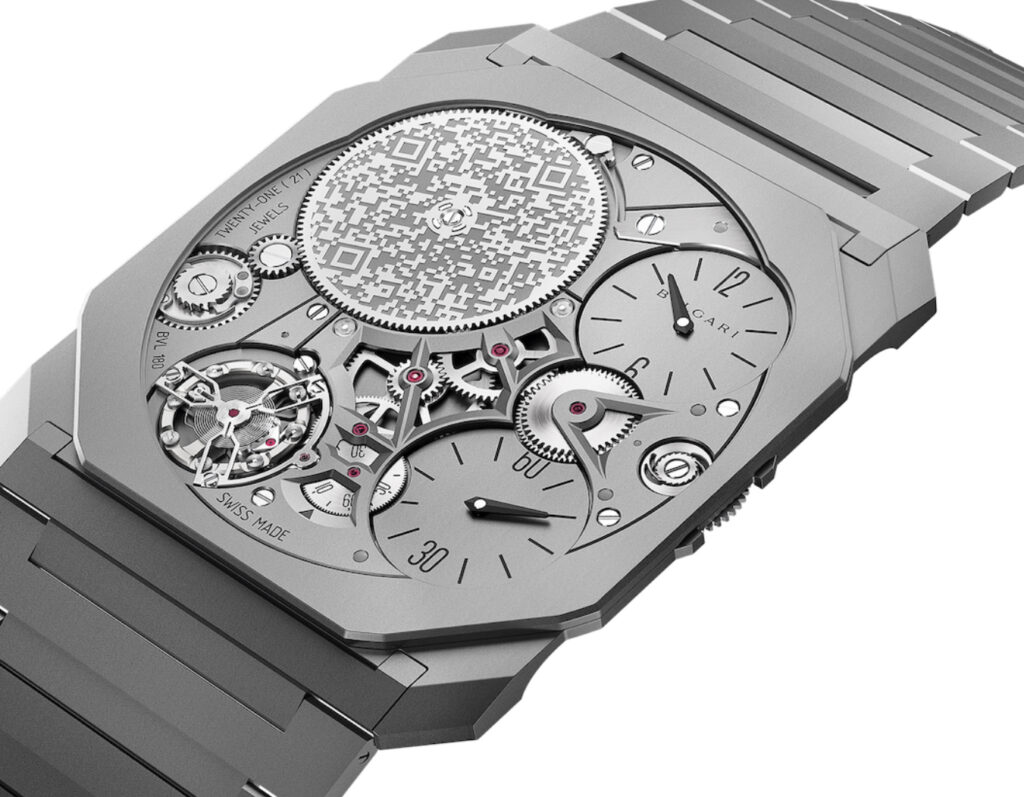 Bvlgari Octo Finissimo Ultra Tourbillon watch with a 1.85mm titanium case and skeletonized dial