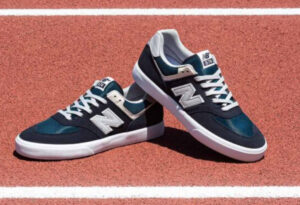 New Balance Numeric skate shoes lined up with classic and modern models, highlighting design and performance features