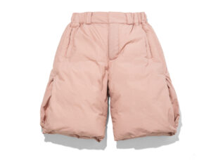 1 MONCLER JW Anderson Down Shorts featuring quilted down material in nylon laqué, styled with layered winterwear