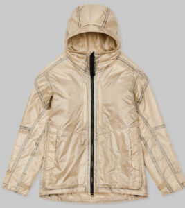 Close-up of the Vollebak Martian Aerogel Jacket – Mercury Edition, showcasing aerogel panels and Zylon outer shell