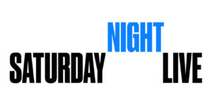 Mock-up image of Saturday Night Live’s UK adaptation logo set against a British flag background with studio lights
