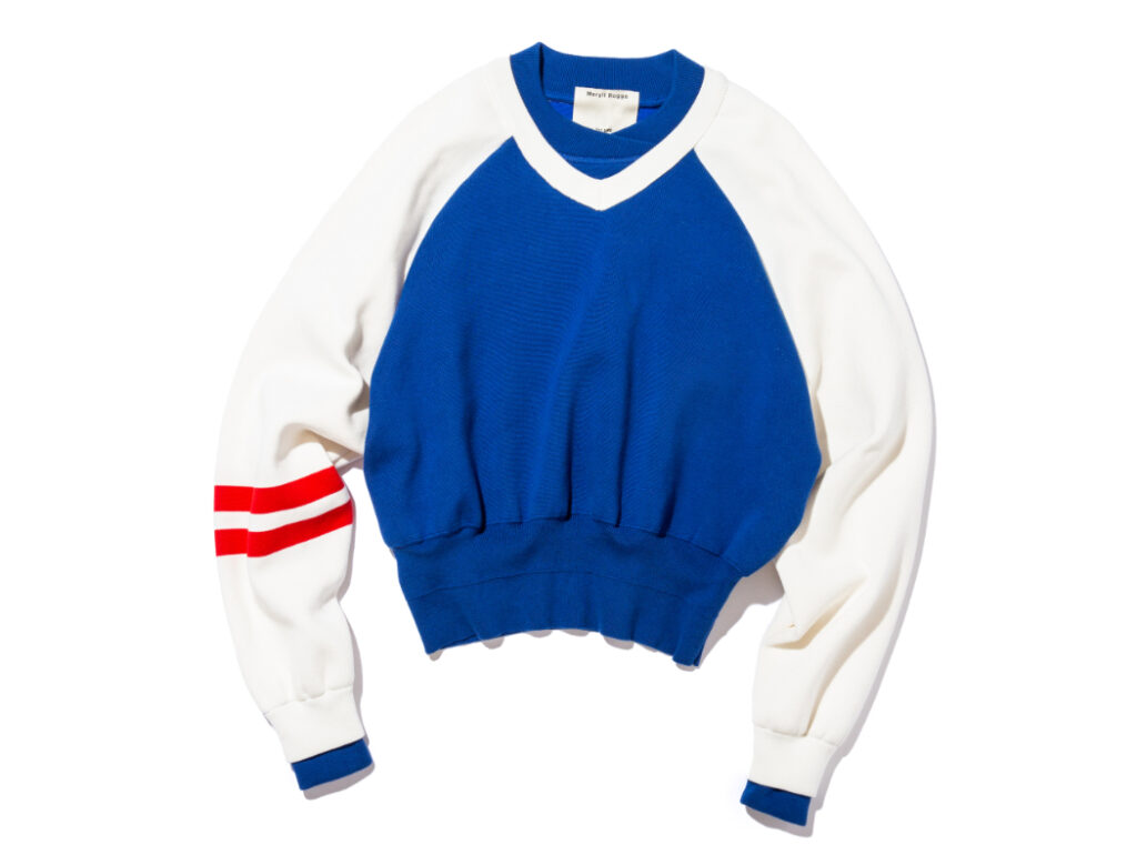 MERYLL ROGGE Double V-Neck Sweatshirt in soft cotton, featuring dual ribbed necklines and an oversized silhouette