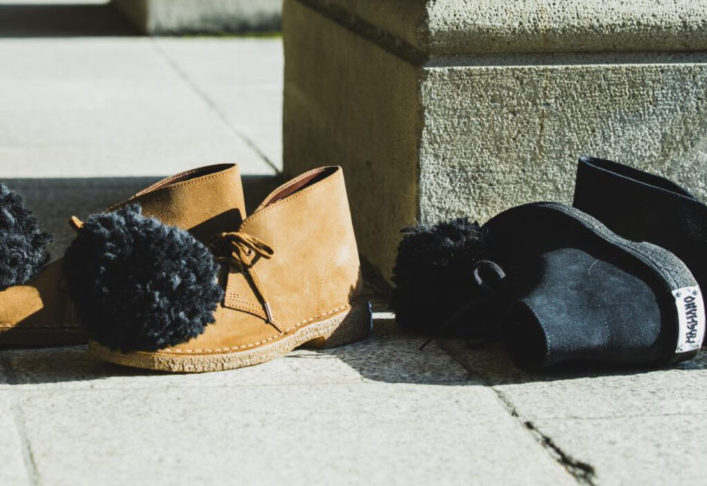 Magliano’s custom Clarks Originals Desert Boots featuring pom-pom detailing and metal logo screws