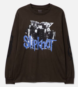 Black long sleeve shirt with red Slipknot compass logo on chest and sleeves, part of the PLEASURES x Slipknot flow