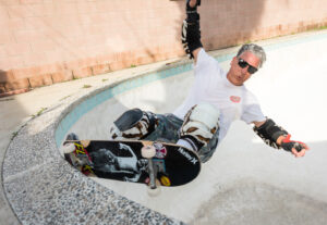 Steve Alba drops into a backyard pool alongside Phoenix Sinnerton, showing style, power, and longevity in skateboarding
