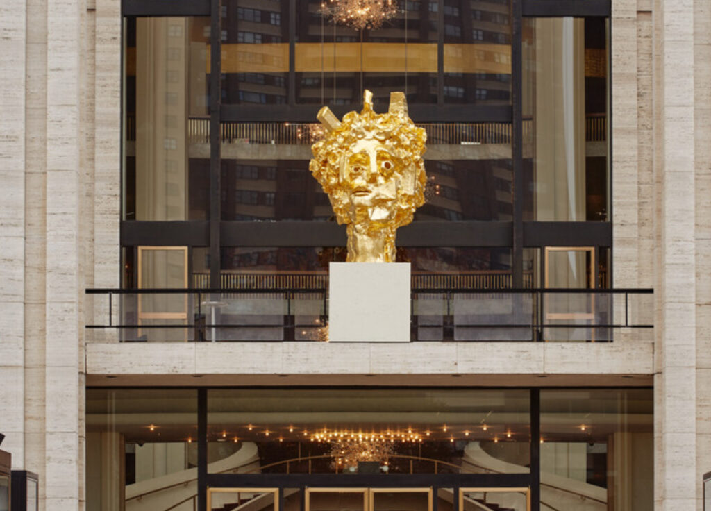 George Condo’s Constellation of Voices (2019) installed at the Met Opera, featuring expressive, abstract portrait panels