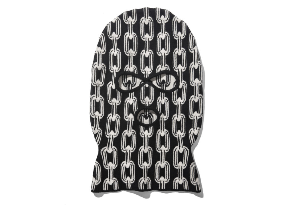 Black balaclava with chain motif from the Richardson x Public Housing Skate Team collaboration, displayed against neutral backdrop
